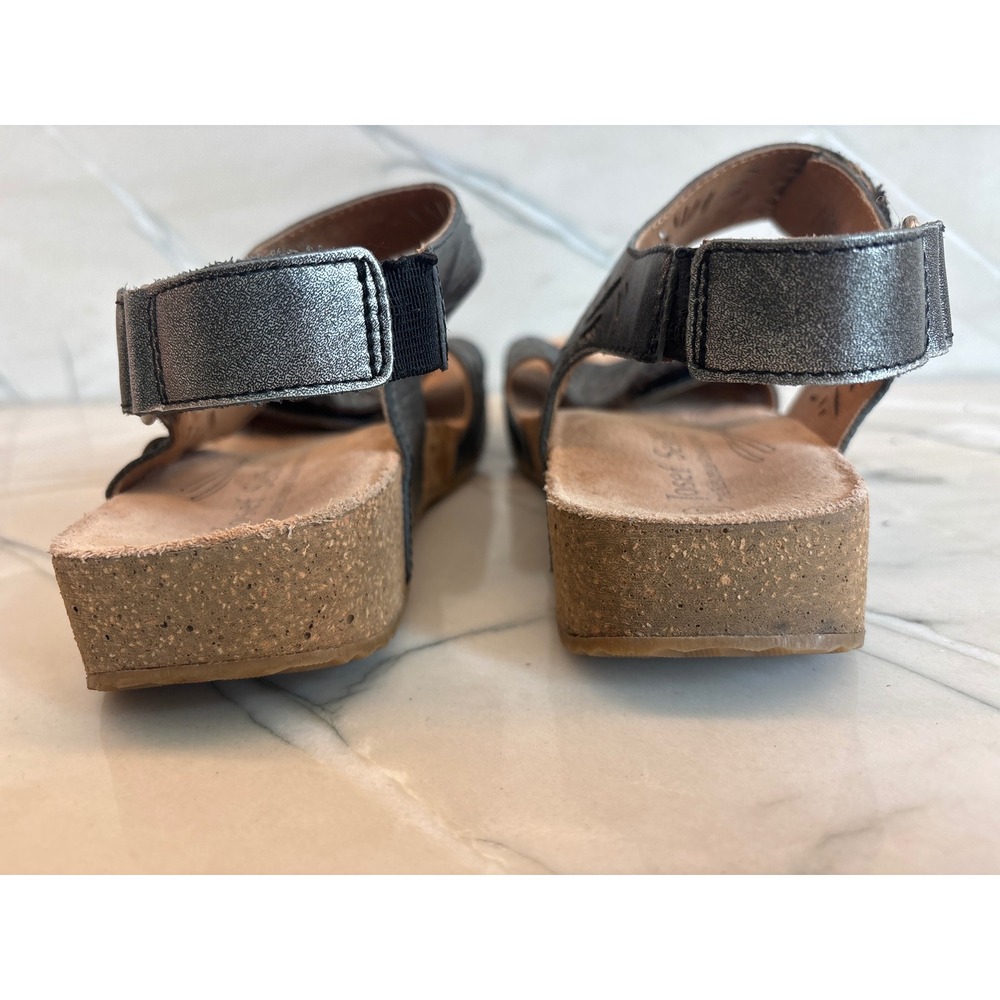 Josef Seibel Rosalie 13 Pewter Metallic Leather Comfort Sandals Womens 37 US 6.5 - Picture 5 of 5